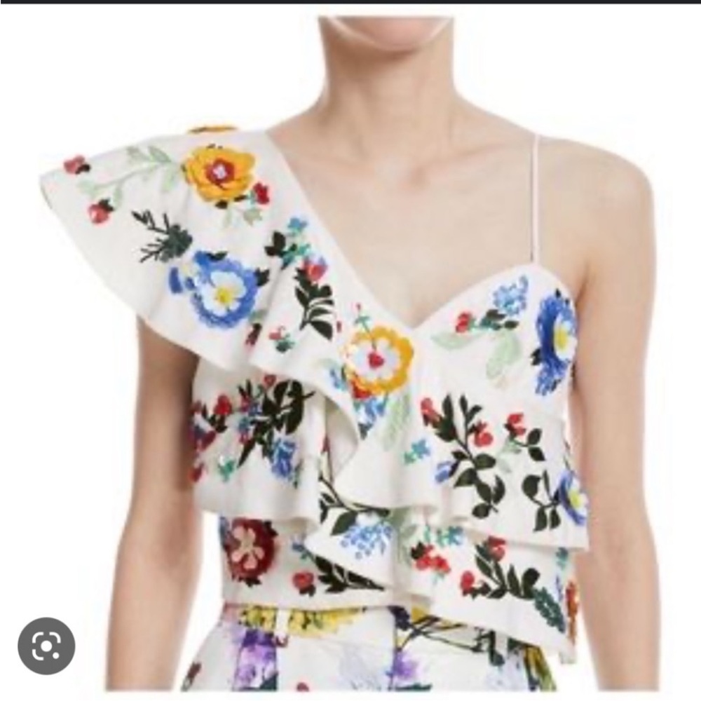 Alice + Olivia Saba Asymmetrical Ruffled Blouse